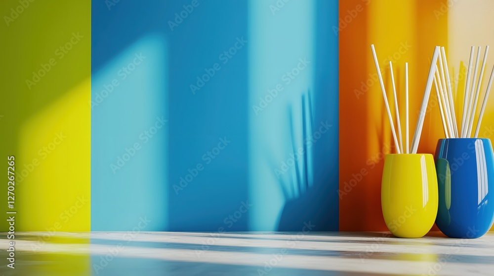 Aufkleber colorful aroma diffusers on a bright background creating a fresh and relaxing atmosphere