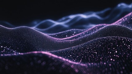 Obraz premium Abstract data landscape with glowing particles and wavy lines