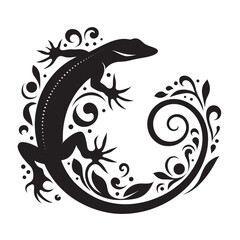 Lizard in floral circle design.