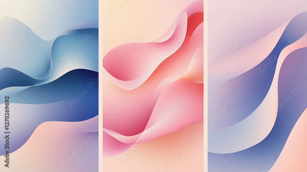 Poster abstract fluid background with soft colors in three vertical panels for presentations or designs