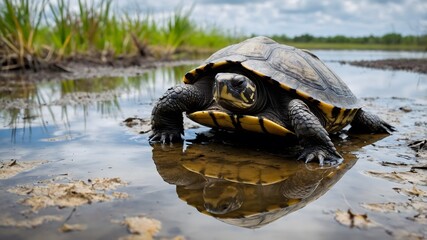 Fototapeta premium Turtle Trek: Navigating the Enigmas of the Marshlands