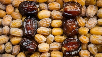 A Neatly Arranged Selection of Assorted Date Fruits in Different Varieties