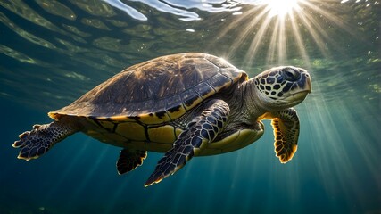 Aquatic Joy: A Musk Turtle's Lively Adventure in Sunlit Depths