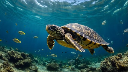 Obraz premium Flowing Through Life: A Musk Turtle's Path in a Bright Aquatic Environment