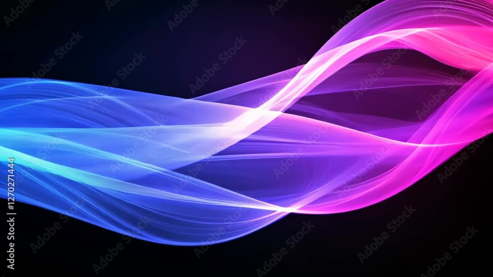 Poster 3d neon purple and violet flowing light waves abstract design with futuristic glow and dynamic movem