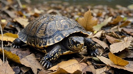 Naklejka premium Stealthy Survivor: The Flattened Musk Turtle's Clever Disguise