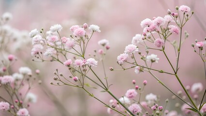Delicate Blooms: A soft and airy arrangement of delicate pink and white flowers, showcasing their delicate texture and gentle beauty, perfect for romantic or nature-inspired designs.