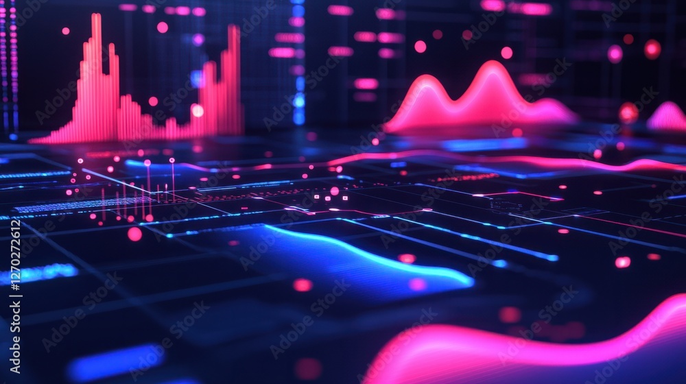Poster abstract digital visualization of data analytics with vibrant colors
