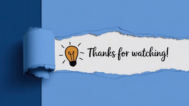 Thanks for watching message displayed behind torn blue paper