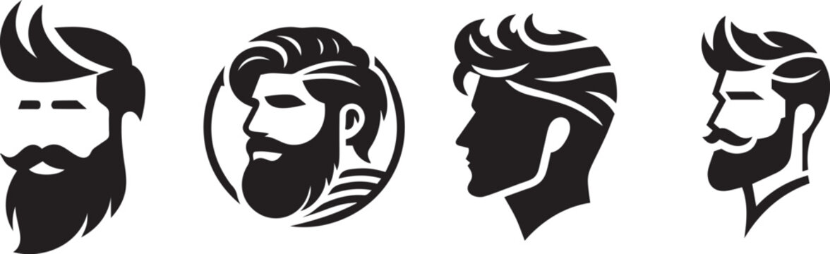 Men's hairstyles and beards, black silhouettes.