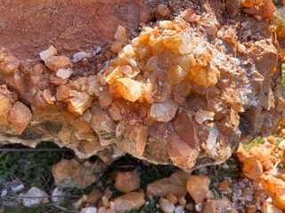 Close-up of Natural Marble Rock with Orange and White Mineral Layers