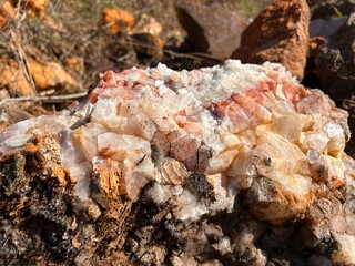 Close-up of Natural Marble Rock with Orange and White Mineral Layers