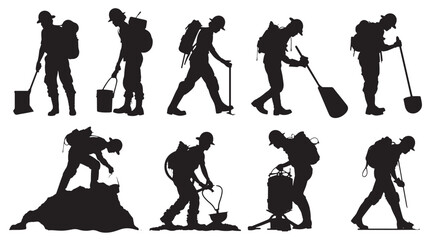Obraz premium Miners silhouettes, various actions.