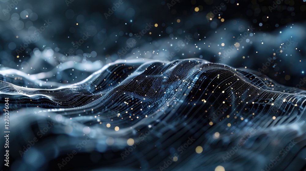 Poster a captivating abstract tech background showcasing glowing particles over a wave-like surface. this f