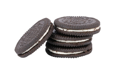 sandwich cookies with cream on white background
