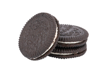 sandwich cookies with cream on white background