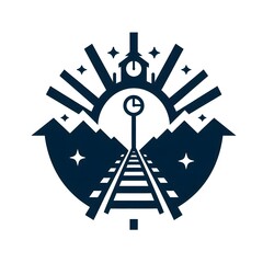 AI Generate of logo, icon, stylized, minimalistof train locomotive. Circular design, abstract, clouds, vintage and adventurous feel. Isolated in white.