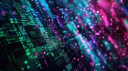 Obraz premium Abstract picture colorful electric particle with digital technology style design with the coding data flowing show dynamic movement represent about programming or problem solved by encryption. AIG53.