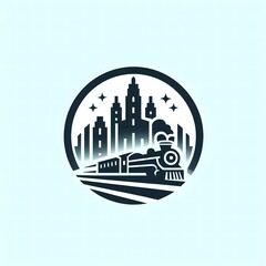 AI Generate of logo, icon, stylized, minimalistof train locomotive. Circular design, abstract, clouds, vintage and adventurous feel