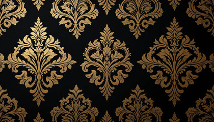 Gold Damask Pattern On Black Wallpaper