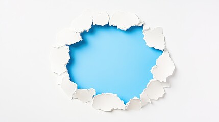 Torn paper hole revealing bright blue background, showcasing creative design potential for various uses