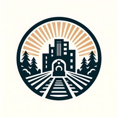 AI Generate of logo, icon, stylized, minimalistof train locomotive. Circular design, abstract, clouds, vintage and adventurous feel. Isolated in white.