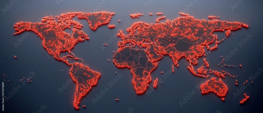 Aufkleber glowing world map: a 3d digital rendering of global connectivity
