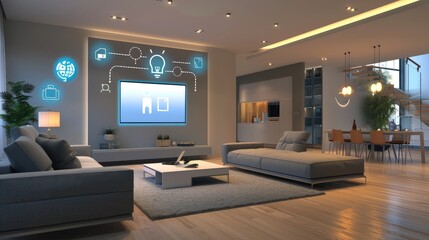 Modern Smart Home Living Room with Advanced Technology