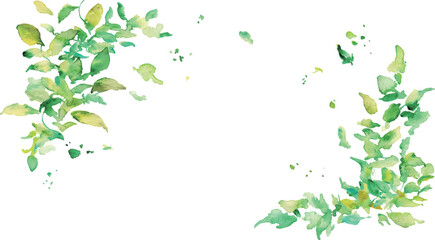 水彩画。水彩タッチのユーカリのベクターイラスト。水彩で描いた葉っぱの装飾フレーム。Watercolor painting. Vector illustration of eucalyptus with watercolor touch. Decorative frame with leaves painted in watercolor.