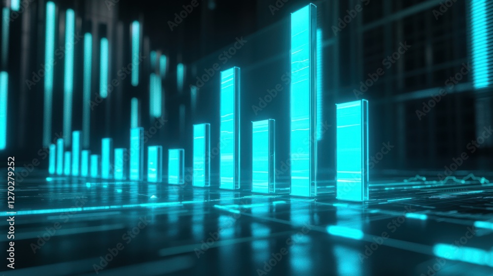 Poster futuristic blue graph visualization with digital data background