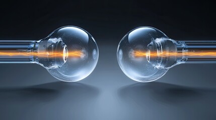 Two glass spheres with electric arcs connecting them, set against a dark background