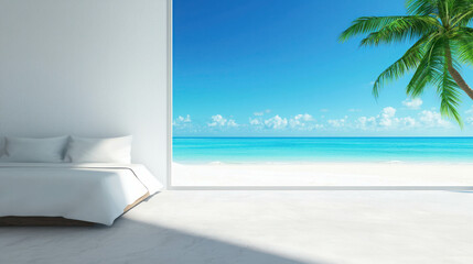 Bright Beachside Bedroom with Large Open Windows and Stunning Ocean View
