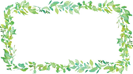 水彩画。水彩タッチのユーカリのベクターイラスト。水彩で描いた葉っぱの装飾フレーム。Watercolor painting. Vector illustration of eucalyptus with watercolor touch. Decorative frame with leaves painted in watercolor.