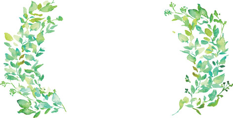 水彩画。水彩タッチのユーカリのベクターイラスト。水彩で描いた葉っぱの装飾フレーム。Watercolor painting. Vector illustration of eucalyptus with watercolor touch. Decorative frame with leaves painted in watercolor.