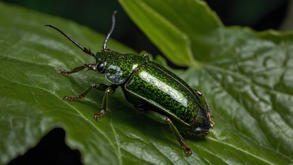 Camouflaged Charm: The Elaphrus Viridis Beetle in Leafy Retreat