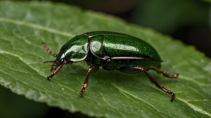 Fototapeta premium Disguised in Green: The Elaphrus Viridis Beetle Amongst the Underbrush