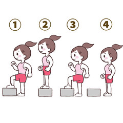 昇降運動する女性全身イラストセット
