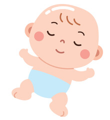 A peaceful and adorable cartoon illustration of a baby sleeping soundly, dressed in a light blue diaper.