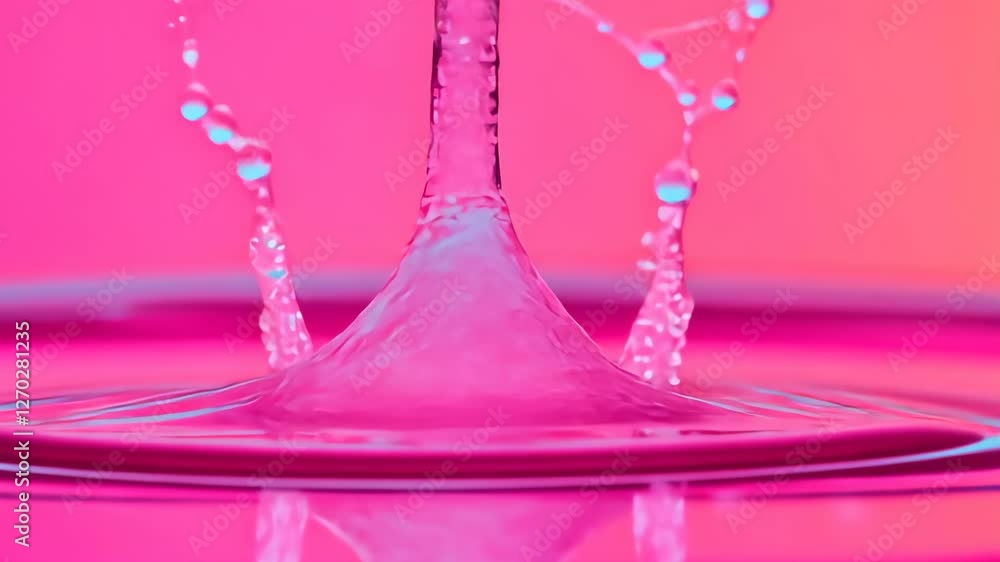 Poster colorful paint drops splashing in water creating dynamic fluid art with vibrant pink background for 