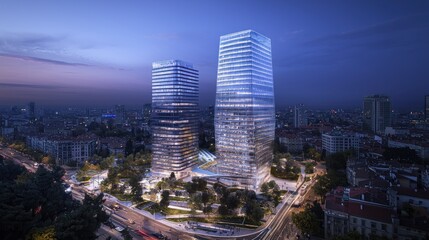 Obraz premium Twin Towers Belgrade Cityscape at Dusk