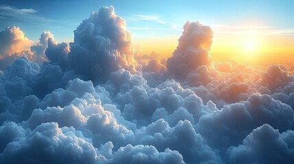 Serene sunset over a sea of clouds, showcasing vibrant colors and soft textures in the sky