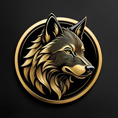 Black and gold side view of a wolf head as a logo design.