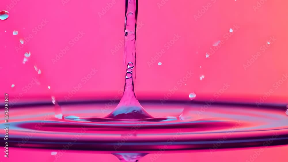 Poster colorful paint drops splashing in water creating dynamic fluid art with vibrant pink background for 