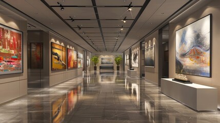 Modern Art Gallery with Abstract Paintings on Display