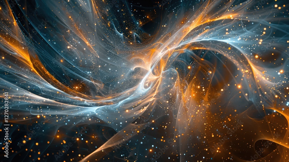 Poster abstract picture micro light sparkling particle represent data flow vivid flowing wave with high tec