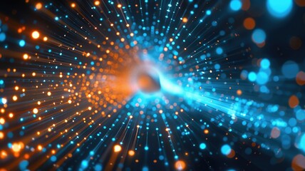 Abstract picture of digital particle with digital technology style design connecting become dynamic of electric wave movement represent about flowing of data or structure of network system. AIG53.