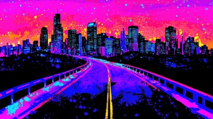 Fototapeta premium Neon Cityscape: A Vibrant Night Drive