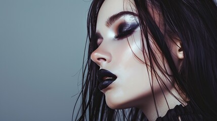 Fototapeta premium Close-up Portrait of a Woman with Dramatic Makeup