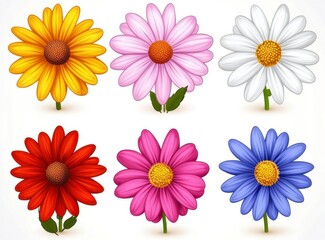 Colorful Flower Collection On White Background