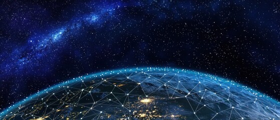 Obraz premium Global Network: Earth's Interconnectedness Illuminated Against the Milky Way